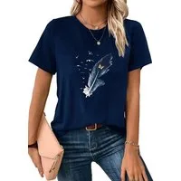PYLIKE Print-Shirt Damen Elegant Sommer Kurzarmbluse Locker Feder Print-Shirt Bequem für Freizeit und Büro,Strandurlaub