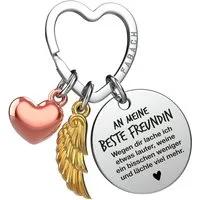 FABACH Schlüsselanhänger Glücksbringer Herz und Engelsflügel mit Gravur "Beste Freundin"