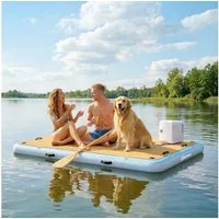 Outsunny Schwimminsel mit Rutschfest Oberfläche, Abnehmbarer Leiter, Luftpumpe, Tragetasche, für See Pool