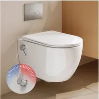 DeerValley Dusch-WC Kalt-Warm Wasser, Hänge WC Spülrandlos mit Bidet-Düse, Wandmontage, Abgang waagerecht, Wassersparend, Geräuscharm, Bidetfunktion ohne Strom, spülrandlos, Soft-Close-Sitz