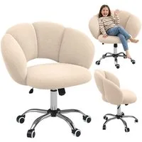 Bellabino Kinderstuhl Meli Kinderschreibtischstuhl 360° drehbar & höhenverstellbar (beige, Wolkenstuhl), weicher Teddy-Bouclé Stoff, Kinderschminktischstuhl mit 5 Rollen