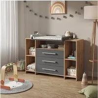 Vicco Wickelkommode Oskar, Goldkraft Eiche, 143 x 100 cm XL mit Schubladen