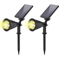 Salcar LED Solarleuchte 2 Set Solarleuchten Außen LED Gartenstrahler Solarspot Solarstrahler, 2 Helligkeitsstufen, 350 lm Solarstrahler mit 2-in-1 Montage, 1800 mAh Akku, Warmweiß
