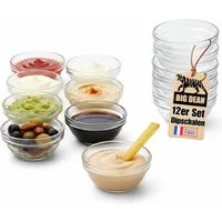 BigDean Dipschale stapelbar Made in France 6cm, Glas, (Set, 12-tlg), Hochwertiges, gehärtetes Glas, Stapelbar, Spülmaschinengeeignet