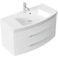 Magnolia Home Waschtisch Badmöbel Bella 100 mit runder Front SoftClose lackiert weiss matt