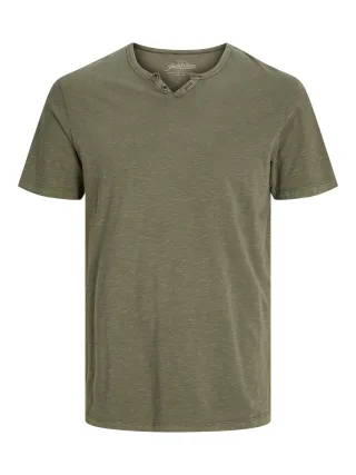JACK&JONES - JJESPLIT NECK TEE SS NOOS Dusky Green - Gr. - M