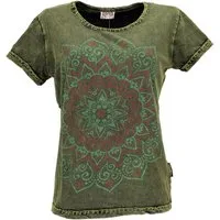 Guru-Shop T-Shirt Boho T-Shirt mit Mandaladruck, Stonewashed.. Festival, Ethno Style, alternative Bekleidung