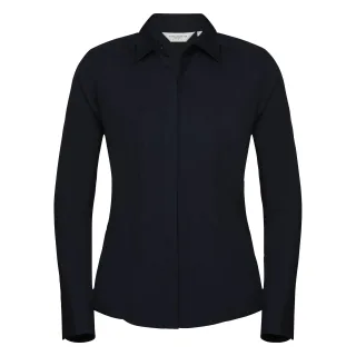 Russell Collection Popelin Bluse / Hemd, Langarm, pflegeleicht, tailliert (Marineblau)