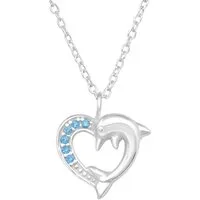 ALEXANDER YORK Kette mit Anhänger HERZ DELFIN Zirkonia blue-topaz, 2-tlg., 925 Sterling Silber