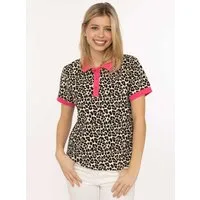 Zwillingsherz Poloshirt Leo mit Leomuster, kontrastierender Knopfleiste, kurzarm