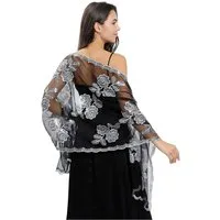 nsihing Modeschal Stickerei Blumen Muster Spitze Tüll Leicht Schal Elegante Stola