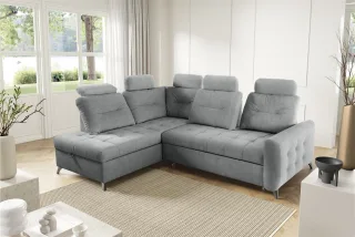Ecksofa Schlafsofa Sofa WENDIE Stoff Hold Me Grau Ottomane Links