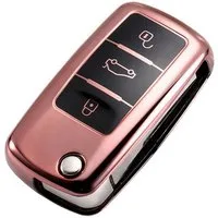 TSB Werk Schlüsselanhänger Autoschlüsselhülle Premium Schutzhülle Hülle Rosa, Cover, Hochglanz, VW, Skoda, Seat