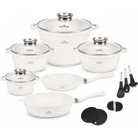 Zilner Topf-Set Elegantes 17-tlg Kochtopfset in Hellbeige mit Küchenzubehör, Premium, Keramik, Aluminium, Edelstahl, Aluminiumguss (Dank seiner hochwertigen Verarbeitung, der umfangreichen Ausstattung und der eleganten Optik ist dieses Kochgeschirr-S