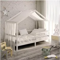 CADANI Kinderbett Hausbett Davi (Rausfallschutz abnehmbar), Bodenbett Hausbett mit Roll-Lattenrost
