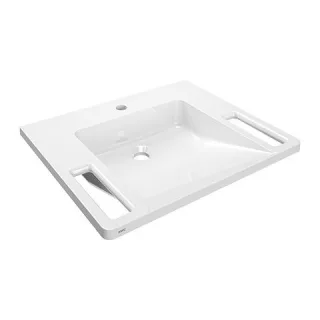 KWC Aquarotter Einzelwaschtisch, EXOS, MIRANIT, 600x125x500 mm, weiß, Hahnloch, Griff , 2030073252 2030073252