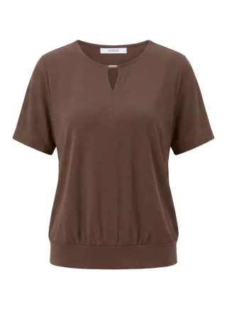 Bianca - Locker geschnittenes Blusenshirt mit elastischem Bund braun - Gr. - 40