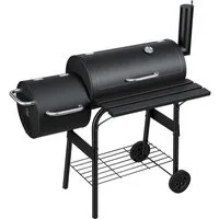 Clanmacy Holzkohlegrill Smoker Holzkohlegrill mit 2 Rädern und Temperaturanzeige
