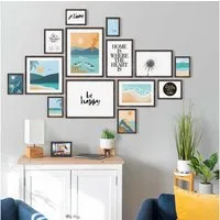 PHOTOLINI Bilderrahmen Sets in verschiedenen Formaten, MDF Holz, Acrylglas & Zubehör, für 14 Bilder (14er Set), Posterrahmen 14er Set No.1 zum Aufhängen oder Aufstellen