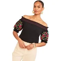 Love & Roses Carmenbluse Love & Roses Besticktes Bardot-Top (1-tlg)