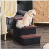 PawHut Haustiertreppe 3 Stufen Katzentreppe Hundetreppe (Haustierleiter, 1-St., Tiertreppe), Schwarz 40 x 54 x 48 cm