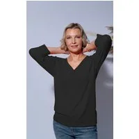 Passioni 3/4 Arm-Pullover mit perforierten V-ausschnitt Perforierte Ärmel