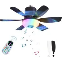 QUBEBU Deckenleuchte RGB Deckenventilator mit Beleuchtung Licht Fernbedienung Musik-Player, LED fest integriert, RGB Farbwechsel(3000~6500K), 200oLM, mit Bluetooth Lautsprecher, Timer Funktion, 6 Flügeln, für Wohnzimmer Schlafzimmer Küche Hotel.