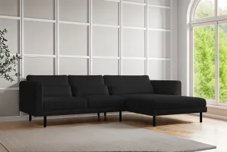 Ecksofa Designersofa AGADA in Stoff Poso Schwarz Ottomane Rechts