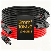 GLIESE Solarmodul Solarkabel 10m Schwarz & Rot – 10 AWG, IP67, für PV & Balkonkraftwerk, (1 x Solarmodul-Verlängerungskabel (10 m), 6 mm² PV-Kabel 10m – IP67, flexibel & wetterfest