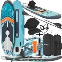 tectake SUP-Board Sup - Aufblasbares Allroundboard mit Kippstabilität, Stand-up Paddle, (Stand up Paddling Board Zenon, in türkis/orange), 3-Finnensystem für optimale Spurtreue
