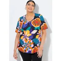 Ulla Popken T-Shirt T-Shirt Blüten V-Ausschnitt Halbarm