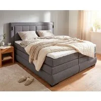 OTTO home Boxspringbett MIVVA mit Bettkasten, mit Taschenfederkernmatratze H3, H3/H4 mix, H4 (mit hochwertigem Strukturstoff, wahlweise mit LED-Leuchten), mit Kaltschaum- oder Visco-Topper (bei H4), Komfortliegehöhe 67cm