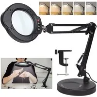 QUBEBU LED Schreibtischlampe Dimmbar Klemmlampe 10x Lupenleuchte Lupenlampe Einstellbar Leselampe, 1 Kits, Dimmbar in 5 Farben, verstellbarer Standfuß, 360° schwenkbar., für Arbeit, Lesen, Hobbys, Nähen, Basteln, Juweliere, Modellbau