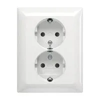 Schutzkontakt-Doppelsteckdose Schuko Typ F, 16 Ampere, 250 Volt, Unterputz, mit erhöhtem Berührungsschutz weiß (glänzend), Retail