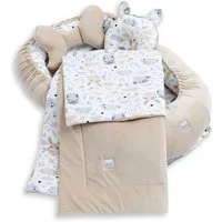 Loolay Kuschelnest BABYNEST 5 TLG. Set PREMIUM Babyausstattung Baumwolle & Samt Velours, (MUSTER: BEIGE Samt Velour/ HASE EULE, 5-tlg., Liebevoll handgefertigt Nestchen! Geborgenheit Komfort für Neugeborene), Premium Ausstattung - 100% Europäische St