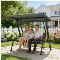 Outsunny Hollywoodschaukel Gartenschaukel mit Sonnendach, 3-Sitzer, Bettfunktion, Hollywoodschaukel, 1 tlg., Gartenschaukel, für Garten, Balkon, Schwarz