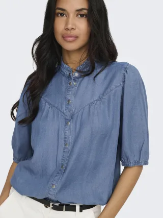 ONLY - ONLCHARIS LIFE 2/4 FRILL SHIRT WVN CC Medium Blue Denim - Gr. - M