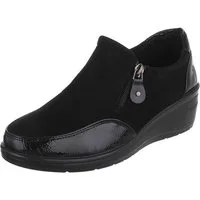 Ital-Design Damen Slipper mit Keilsohle und Reißverschluss Mokassin (91783498) Keilabsatz/Wedge Schnürer in Schwarz