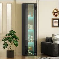 Flieks Glasvitrine Hochschrank Vitrine mit LED-Beleuchtung und Glaseinlegeböden (Einlegeböden aus Glas, 1-St., B40/T29/H170 cm) multifunktionale Standvitrine mit Acryltüren Wohnzimmerschrank Schwarz