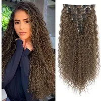 LuxusKollektion Kunsthaar-Extension Haarverlängerungen Clip in lockig 9PCS 22 56 CM Dunkelbraun Aschbraun