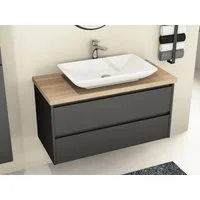 Aqua Bagno Badmöbel-Set Duo Badmöbel 100 cm Anthrazit Matt Lackiert mit Trägerplatte & Keramik, (Badschrank vormontiert, 3-St., Badmöbelschrank mit Trägerplatte, Waschbecken), einfache montage
