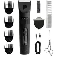 Peluvio Hundeschermaschine NIKOS, mit Zubehör zum Trimmen und Pflegen, USB-C/IPX7/LED/5 Stufen/Keramik-Edelstahl-Klinge