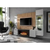 ASM-Moebel Wohnwand Wohnwand XARI PGAS-K mit Led Push - Click und Bio-Ethanol Kamin, Mit Bio-Ethanol Kamin Led Beleuchtung und Push-Click System