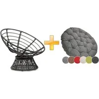 sunnypillow Rattanstuhl Papasansessel, Rattansessel mit Kissen rund Durchmesser 120 cm, Grau