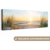 OneMillionCanvasses® Leinwandbild Panorama Strand - Sonne - Düne - Gras - Sand - Horizont, Fotodruck (1 St), Wandbild, Deko Schlafzimmer Wohnzimmer Flur 60x20 cm