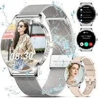 Forrlite 2026 Neues Smartwatch Damen Herren mit Telefonfunktion, Smartwatch (38mm cm/1.19 Zoll) Spar-Set, 4-tlg., Anrufe, Schrittzähler, Puls, Blutdruck, Stress-, Schlafüberwachung, IP68 Wasserdicht – Fitnessuhr Kompatibel mit iOS Android