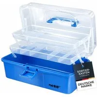 HMF Aufbewahrungsbox Nähkasten aufklappbar mit 3 Ebenen, Sortierbox mit 8 Fächern für, Kleinteile, 33 x 20 x 15 cm, Blau