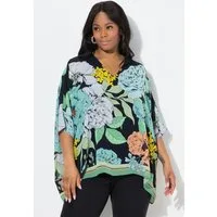 Ulla Popken Tunika Chiffon-Bluse Blüten Oversized V-Ausschnitt