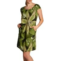 Caspar Sommerkleid SKL035 knielanges elegantes Damen Leinenkleid mit Blüten Print Luftig leicht, figurumspielende Form, mit seitlichem Jersey-Einsatz
