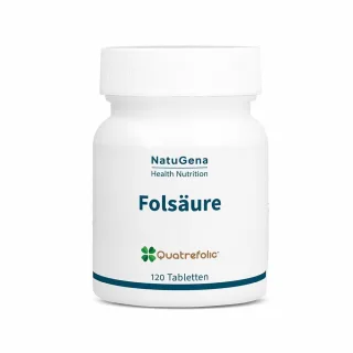 NatuGena Folsäure | 120 Tabletten | bioaktive Folsäure als 5-MTHF | Markenrohstoff Quatrefolic® | vegan